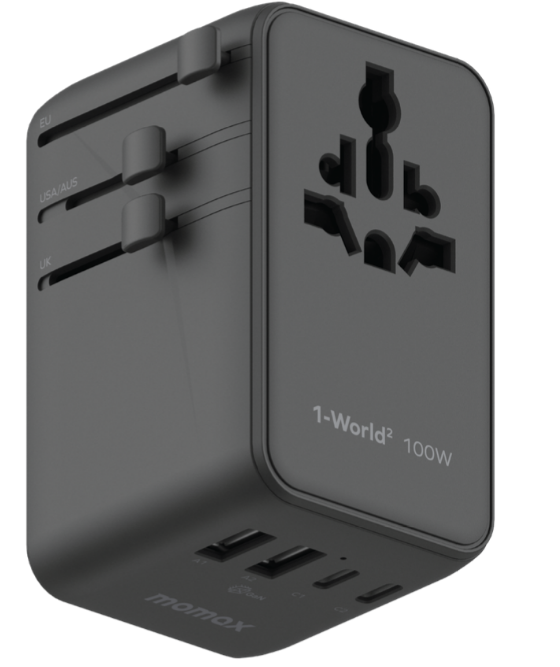 MOMAX 1-WORLD2 GAN 100W 4-PORT USB-C DUAL AC TRAVEL ADAPTOR