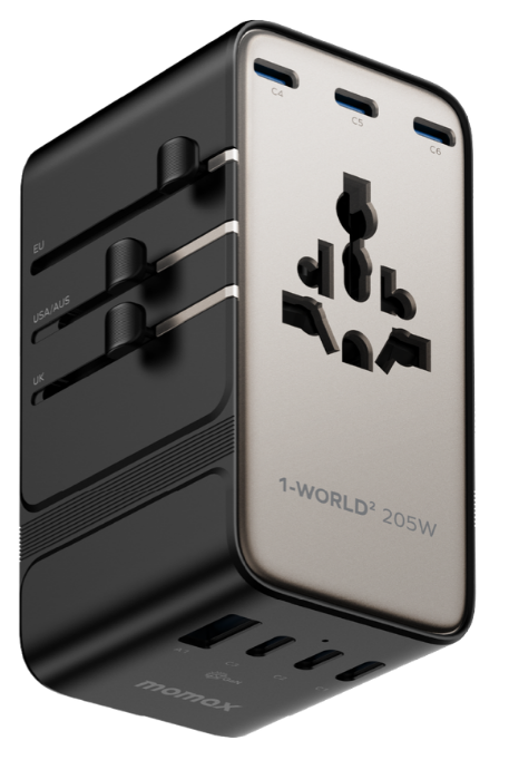 MOMAX 1-WORLD2 205W 7-PORT DUAL AC TRAVEL ADAPTOR