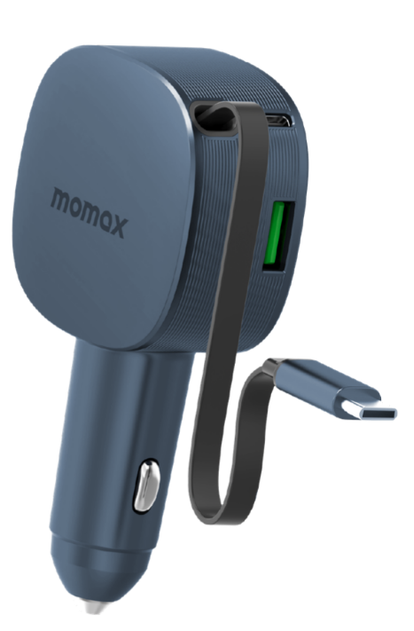 MOMAX 1-MOVE+ 60W 2-PORT CAR CHARGER WITH BUILT-IN RETRACTABLE CABLE