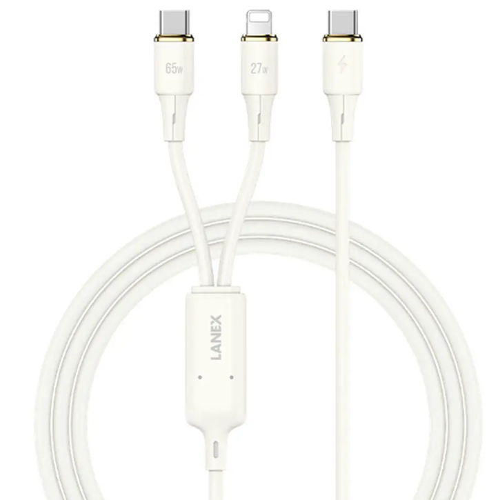 LANEX 2-IN-1 CABLE BEIGE WITH TYPE C & LIGHTING 1.2M 